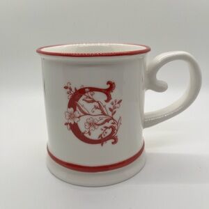 Mango Moon Floral Ceramic C Monogram Mug - Red and White
